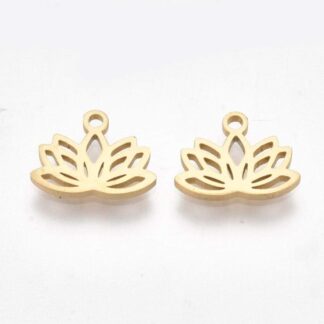 Lotus Flower Charm – Gold – Stainless Steel – 7x10mm