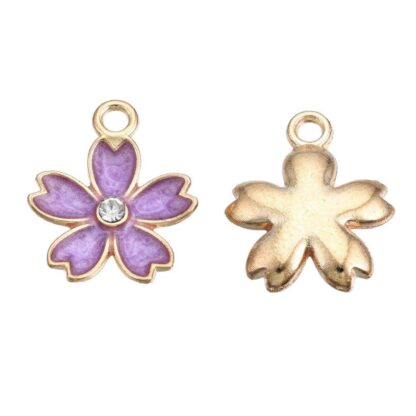 Flower Charm – Gold/Light Purple – 16x14mm