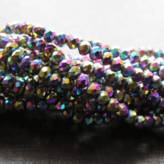 Faceted Crystal Rondelles – Green/Purple – 3x2mm – Strand Of 100 Beads