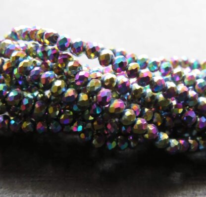 Faceted Crystal Rondelles – Electroplated Multicoloured – 3x2mm – Strand Of 100 Beads
