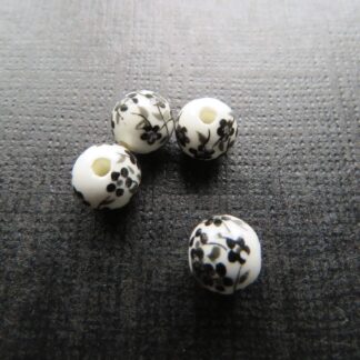 Porcelain Bead – Black Flower – 8mm