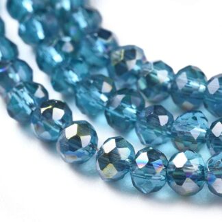 Faceted Crystal Rondelles – Light Blue/Gold – 4x3mm – Strand Of 100 Beads