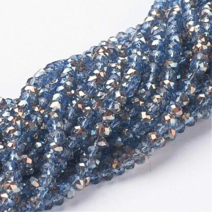 Faceted Crystal Rondelles – Light Blue/Gold – 4x3mm – Strand Of 100 Beads