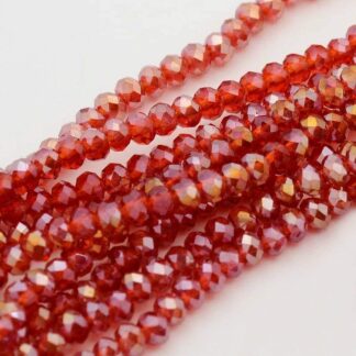 Faceted Crystal Rondelles – Red/Gold –  3x2mm – Strand Of 100 Beads