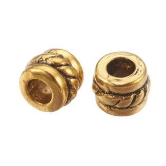 Spacer Beads – Tibetan Style Column – Antique Gold – 5x4mm – Pack Of 10