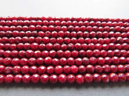 Faceted Jade Round Beads – Dark Red – 4mm – Strand Of 60