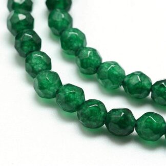 Faceted Jade Round Beads – Dark Green – 4mm – Strand Of 60