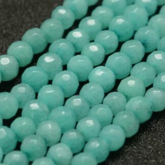 Faceted Jade Round Beads – Aqua – 4mm – Strand Of 60
