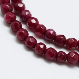 Faceted Jade Round Beads – Dark Red – 4mm – Strand Of 60