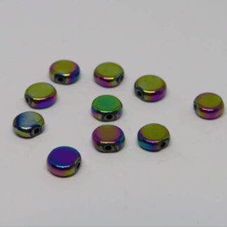 Hematite Bead – Multicoloured – Flat Round – 6mm