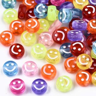 Transparent Acrylic Beads – Smiley Face – Mixed Colour – 10x5mm – Pack Of 50