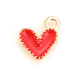 Heart Charm – Gold Plated – Red Enamel – 9x8mm