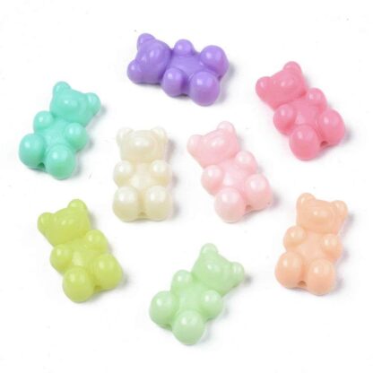 Opaque Acrylic Beads – Teddy Bear – Mixed Colour – 18x11mm – Pack Of 30