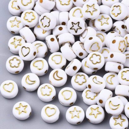 Acrylic Beads – Gold Star/Moon/Heart – 7x4mm – Pack Of 50