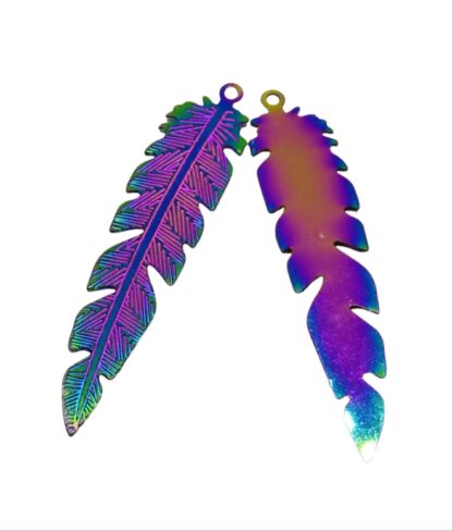 Feather Pendant – Stainless Steel – Multicoloured – 41x9mm