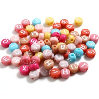 Letter Beads – Multicoloured – White Letters – 7x4mm – 20g Pack