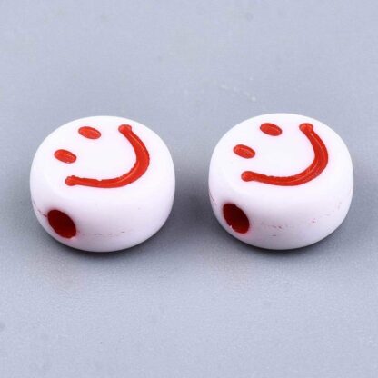 Acrylic Beads – Smiley Face –  Mixed Colour – 7x3mm – Pack Of 50