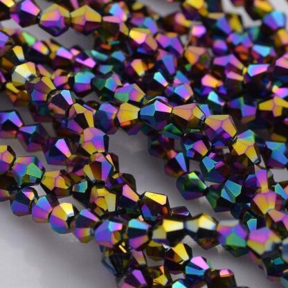 Crystal Bicones – Rainbow Plated – 4mm – Strand Of 100 Beads