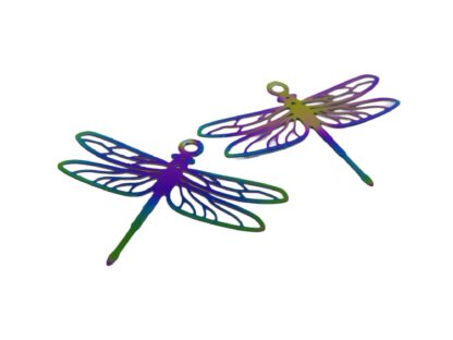 Filigree Dragonfly Pendant – Stainless Steel – Multicoloured – 29x 34mm