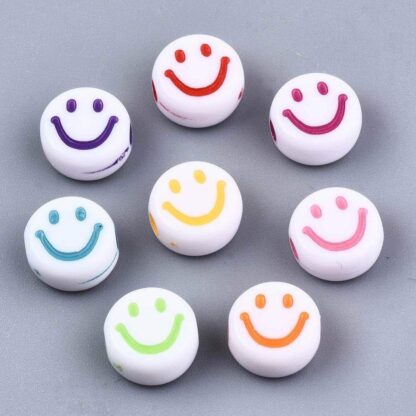 Acrylic Beads – Smiley Face –  Mixed Colour – 7x3mm – Pack Of 50