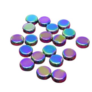 Hematite Bead – Multicoloured – Flat Round – 8mm