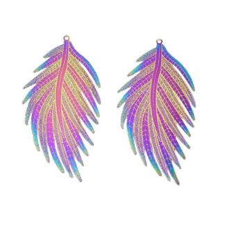 Feather Pendant –  Stainless Steel – Multicoloured – 54x27mm
