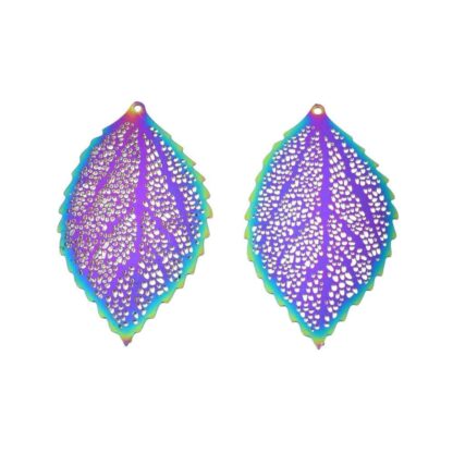 Filigree Leaf Pendant – Stainless Steel – Multicoloured – 39x22mm