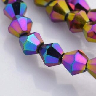 Crystal Bicones – Rainbow Plated – 4mm – Strand Of 100 Beads