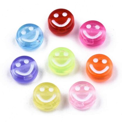 Transparent Acrylic Beads – Smiley Face – Mixed Colour – 10x5mm – Pack Of 50