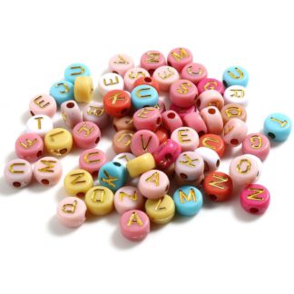 Letter Beads – Multicoloured – Gold Letters – 7x4mm – 20g Pack