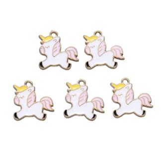 Unicorn Charm – Pink/White Enamel – 18x18mm