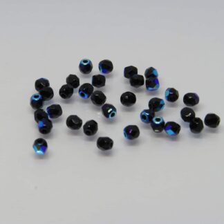 Czech Fire Polished Glass Beads – Jet AB – 3mm – Pack Of 20