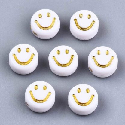 Acrylic Beads – Smiley Face – Gold – 7×3.5mm – Pack Of 50