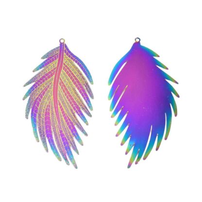 Feather Pendant –  Stainless Steel – Multicoloured – 54x27mm