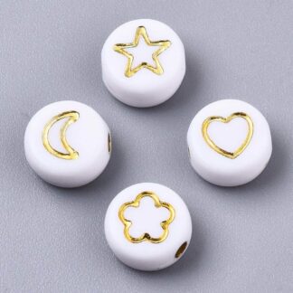 Acrylic Beads – Gold Star/Moon/Heart – 7x4mm – Pack Of 50