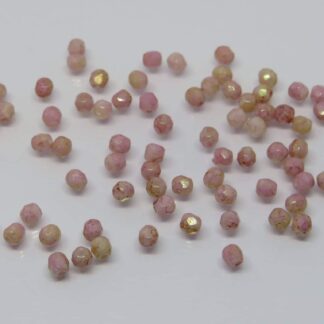Czech Fire Polished Glass Beads – Opaque Pink/Gold – 3mm – Pack Of 20