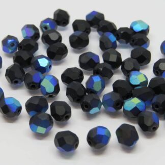 Czech Fire Polished Glass Beads – Matt Jet AB – 6mm – Pack Of 20