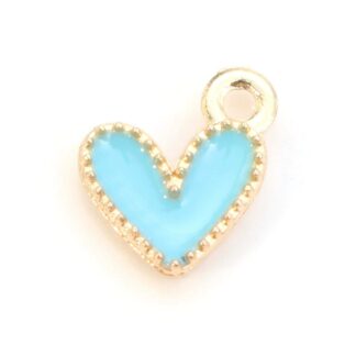 Heart Charm – Gold Plated – Blue Enamel – 9x8mm