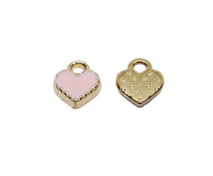 Heart Charm – Light Gold/Pale Pink Enamel – 8.5×7.5 mm