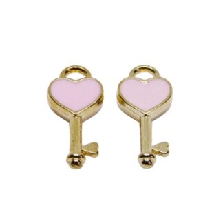 Key Charm – Light Gold/Pink Enamel – 16x7mm