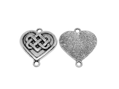 Celtic Knot Heart Connector – Antique Silver – 25x24mm