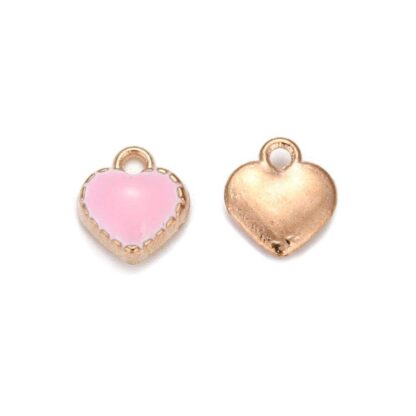 Heart Charm – Light Gold/Deep Pink Enamel-8×7.5mm