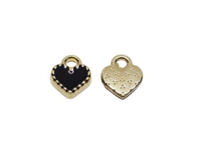 Heart Charm – Light Gold/Black Enamel – 8.5×7.5 mm