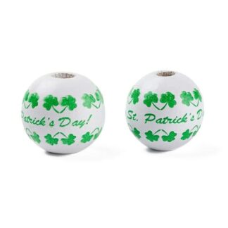 St Patricks Day Wooden Bead – White/Green – 16mm