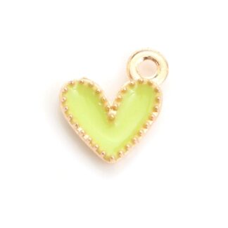 Heart Charm – Gold Plated – Light Green Enamel – 9x8mm