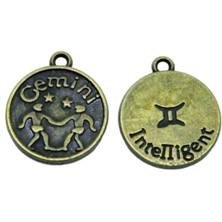 Zodiac Pendant – GEMINI – Antique Bronze – 20x17mm
