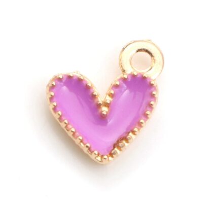 Heart Charm – Gold Plated – Violet Enamel – 9x8mm