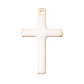 Cross Pendant/Charm – Enamelled Copper – White – 18x11mm