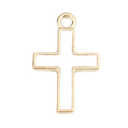Cross Pendant/Charm – Light Gold/White Enamel – 16x10mm