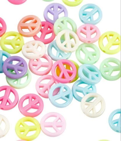 Acrylic Peace Sign Beads – Mixed Colour – 16mm – Pack Of 20